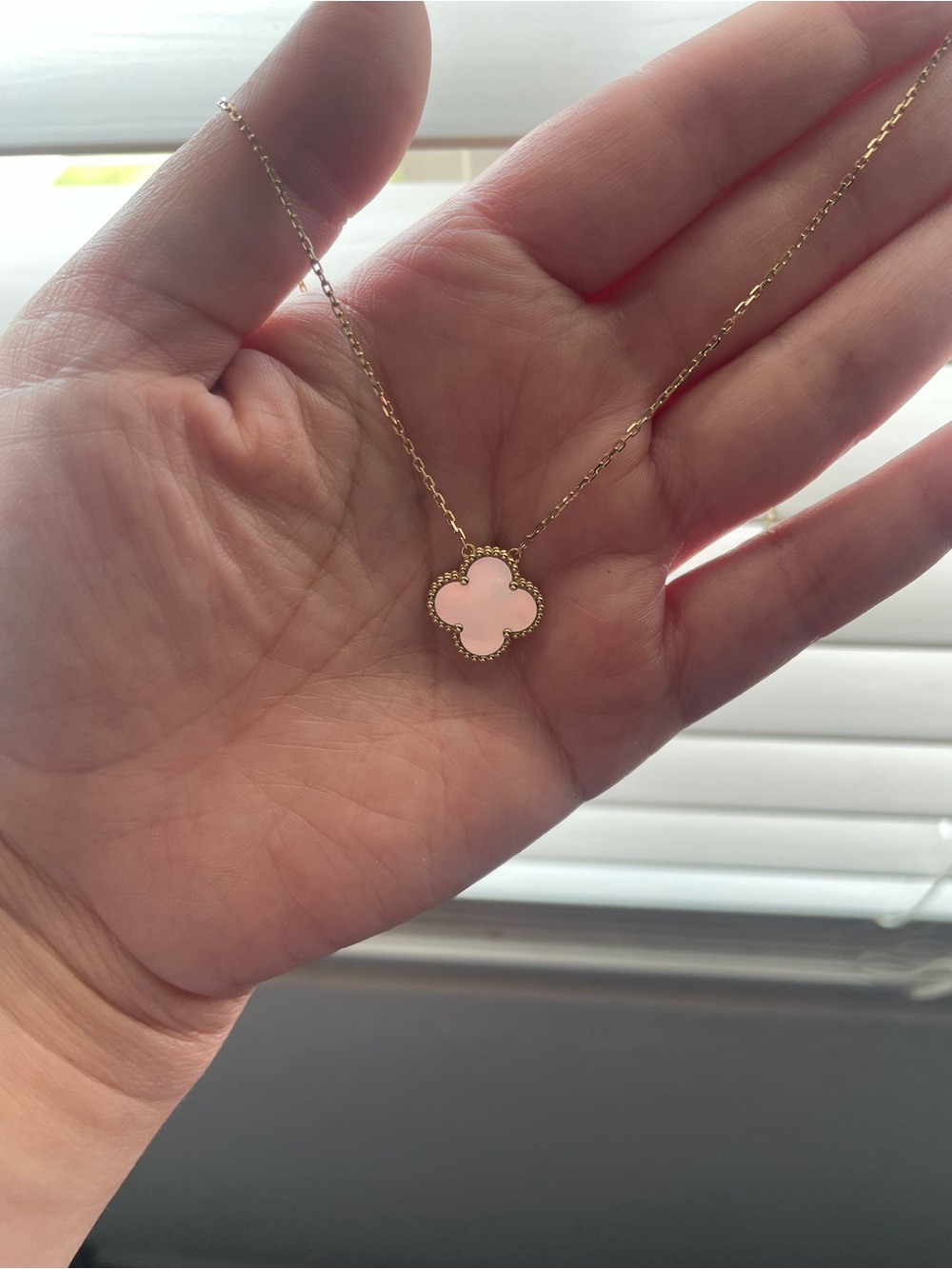 Delicate Pink Clover Pendant Necklace - Gold Chain